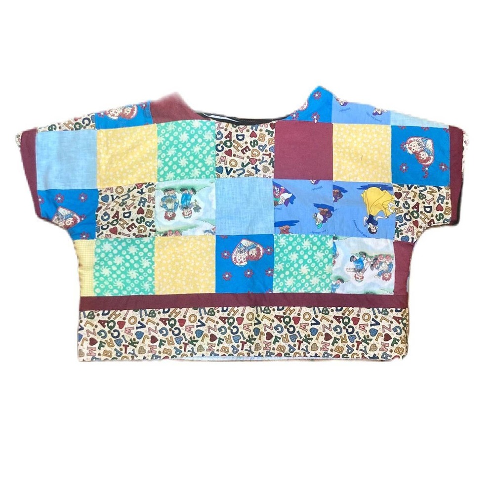 Quilted crop top made from vintage quilt pieces.